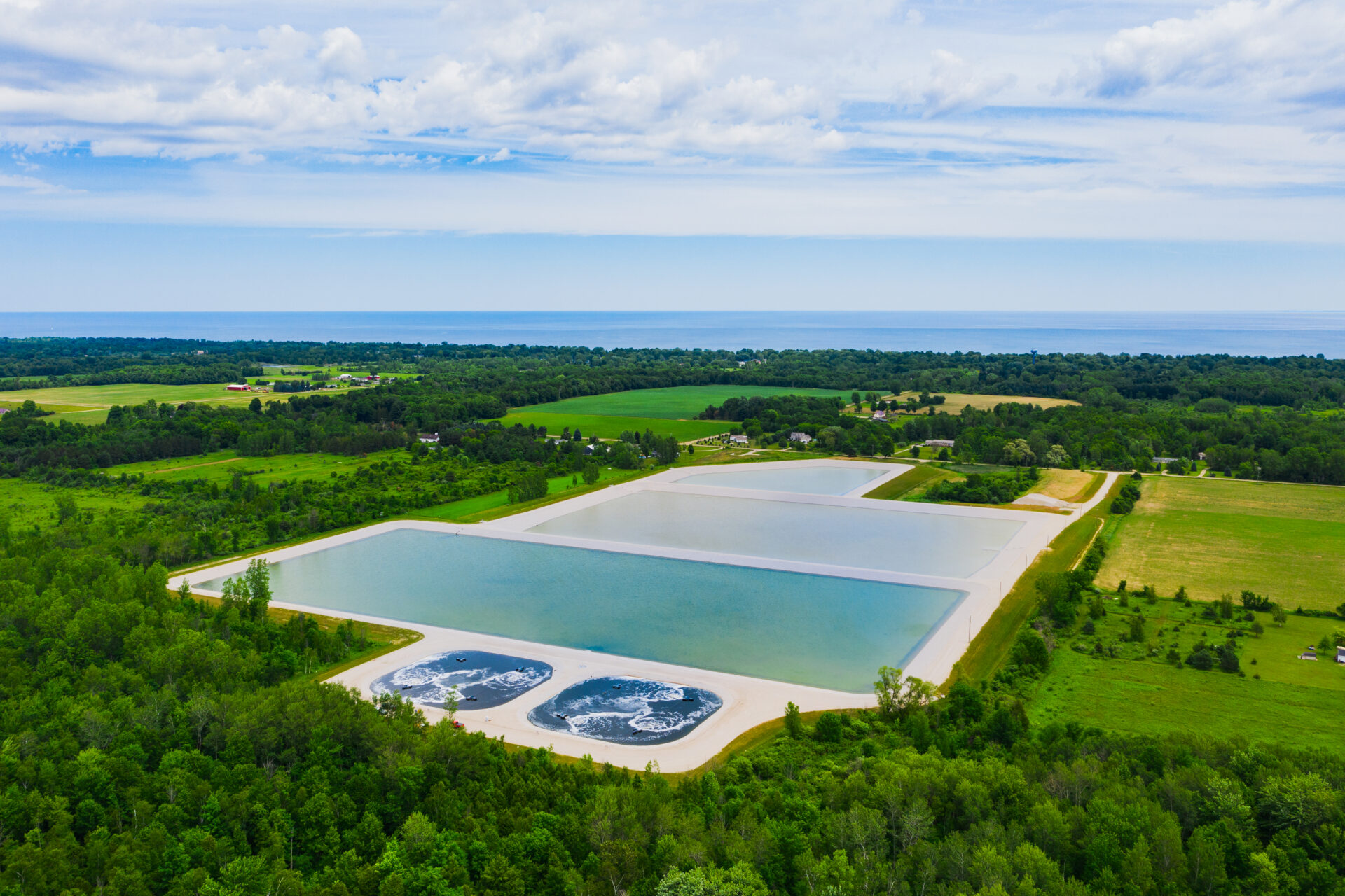 wastewater treatment lagoons drone shot
